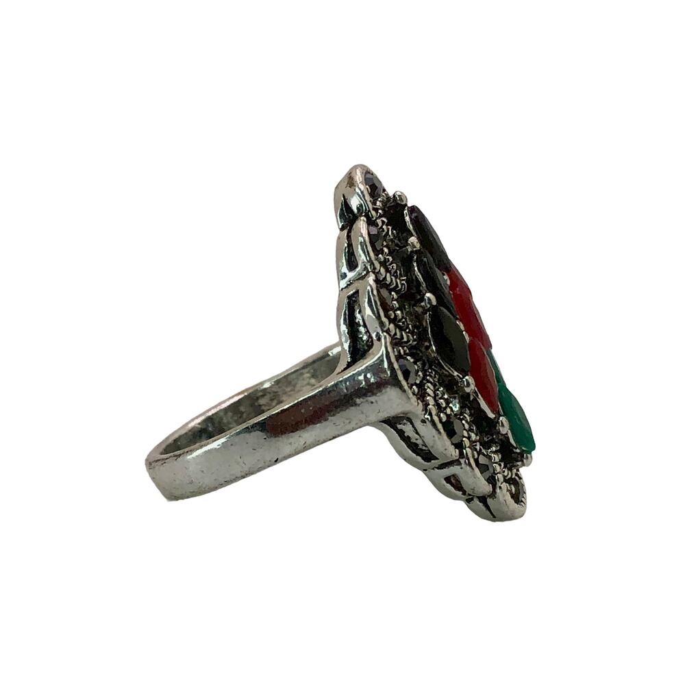 Silver and Multicolor Rhinestone Statement Ring - Size 7.5 - Picture 5 of 7